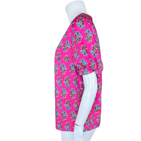 J. Crew Factory Printed Short Sleeve V-Neck Poplin Top Size XS Pink Floral - Picture 4 of 14